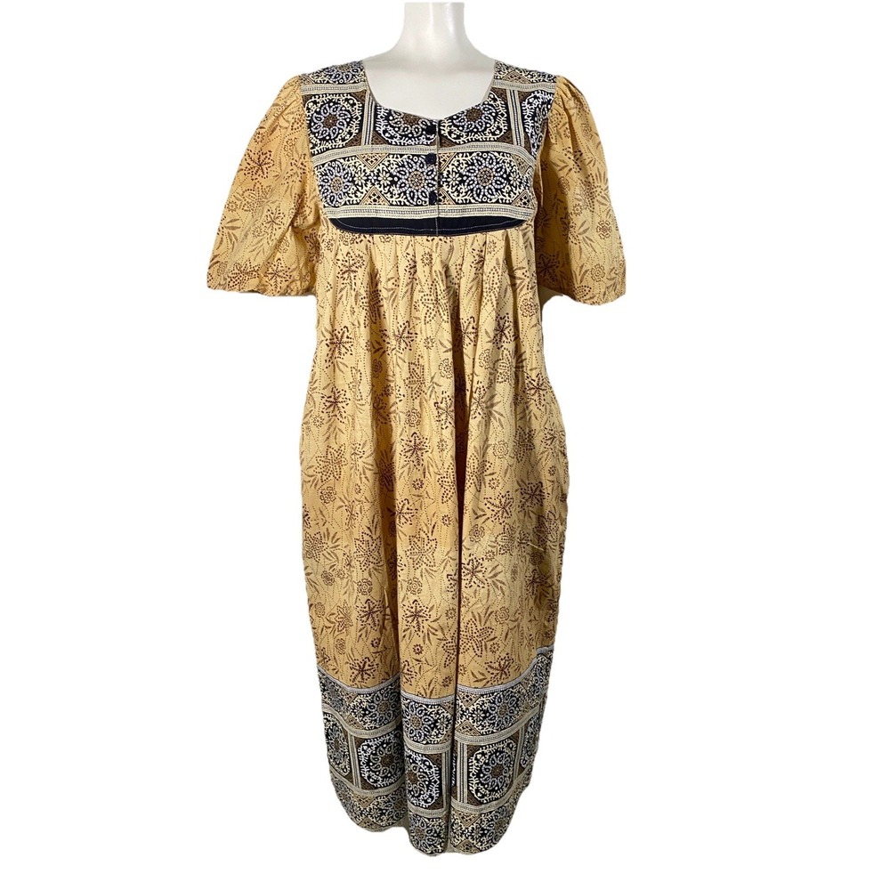 Loungees House Dress Caftan S Mandalas Border Print Cotton Pockets Excel Cond